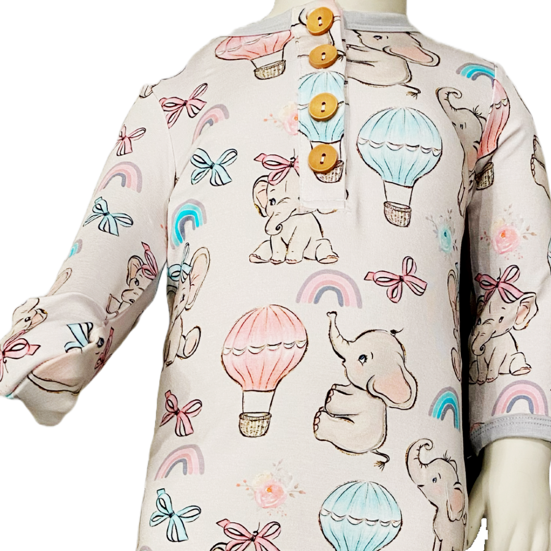 LIL' Peanut Elephant, Rainbows, Hot Air Balloons, Infant Gown